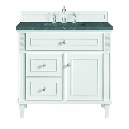 JAMES MARTIN VANITIES 36'' Single Vanity, Bright White w/ 3 CM Parisien Bleu Quartz Top 424-V36-BW-3PBL